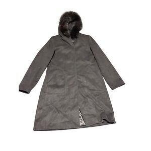 Forecaster of Boston Platinum Black Wool Blend Coat with Fox Fur‎ Hood Size 4